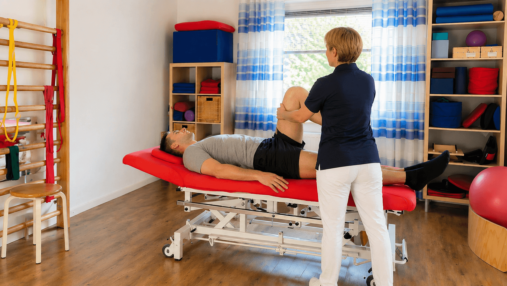 Physiotherapeutin bei manueller Behandlung am Patienten auf der Therapieliege – Praxis Saglam, Langenhagen